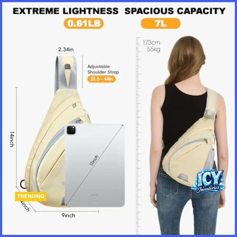 Anti-Theft Sling Bag RFID Blocking Waterproof Nylon Lightweight Crossbody